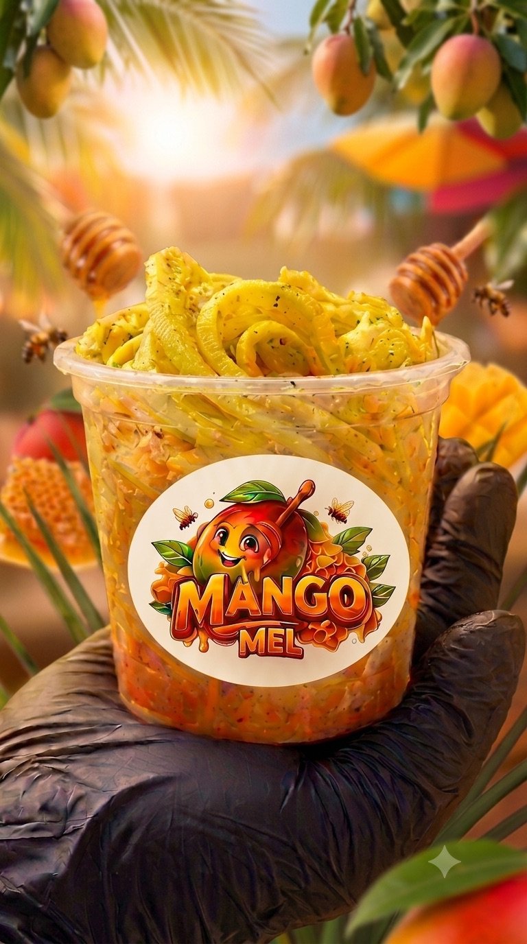 Copo de Mango Mel delicioso com mel e acompanhamentos